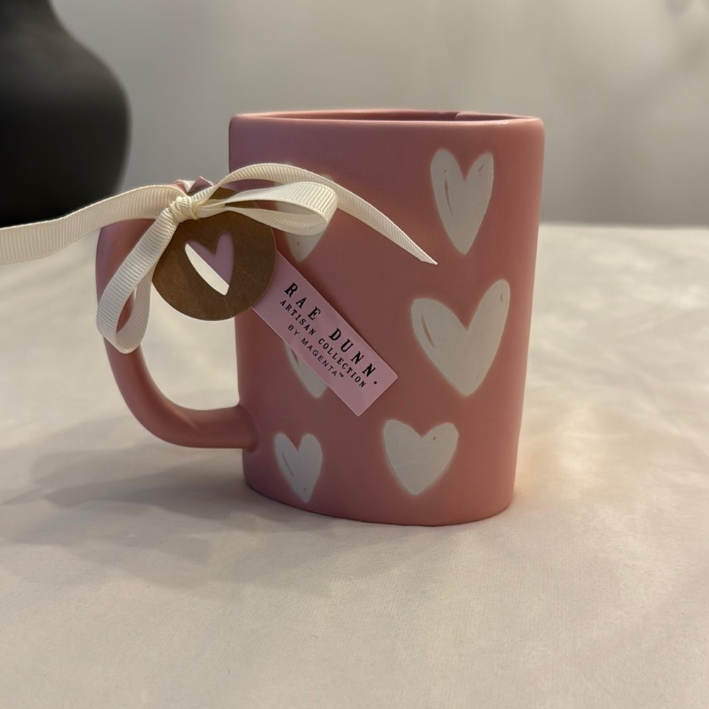 NEW! Rae Dunn Pink and White Heart Accent Mug